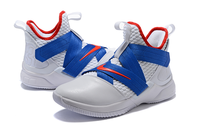Men Nike LeBron Soldoer XII White Blue Red Shoes